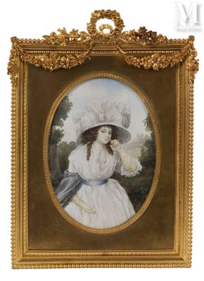 an old picture of a woman in a white dress and hat