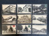 several old black and white photos of a bunch of buildings