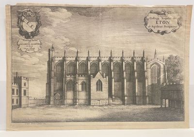 an old drawing of a large building with a clock on it