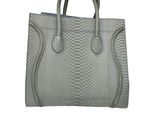 a white handbag with a snake skin pattern on the front