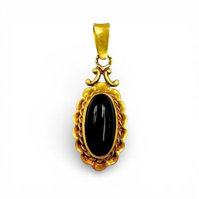 Pendentif en or jaune (750) sertie d'un cabochon de pierre n… - Photo 1