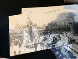 several old black and white photos of people riding in a horse drawn carriage