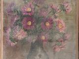 a painting of flowers in a vase on a table