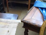 a chair that is sitting in a room next to a table