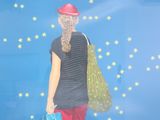 a painting of a woman with a hat and a bag