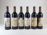 six bouteilles de vin sont alignées sur une surface blanche