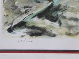 a painting of a man on a surfboard in the water