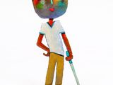 a figurine of a man holding a golf club and a ball