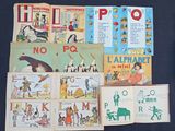 many children ' s books with pictures of animals and letters