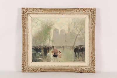 an image of a painting of people walking in the rain