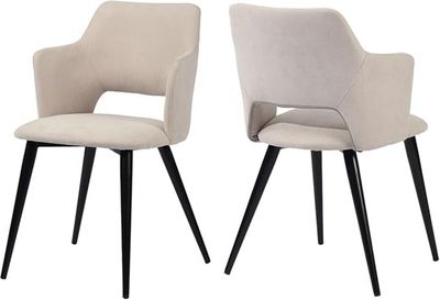 une paire de chaises beiges aux pieds noirs et une chaise rembourrée beige