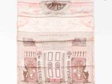 un sac rose sur lequel est représenté un bâtiment