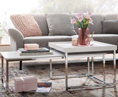 Lot de 2 tables basses design blanc et argent, Dimensions de…