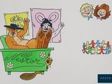 a drawing of a dog in a wagon with a cat in it
