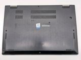 a black laptop with a blue sticker on the back of it