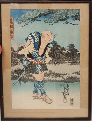 painting of a man in traditional clothing holding a knife and a cigarette