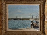 une image d'un tableau représentant un bateau dans l'eau