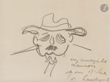 dessin représentant un homme coiffé d'un chapeau, une cigarette à la bouche