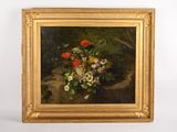 une peinture de fleurs dans un vase sur une table