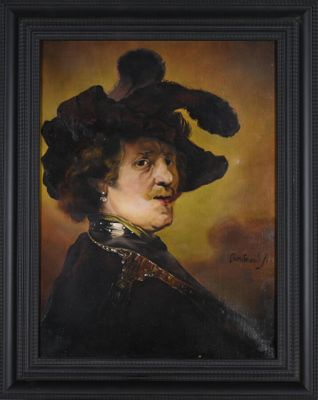 Portrait d'une femme portant un chapeau à plumes, par [auteur]