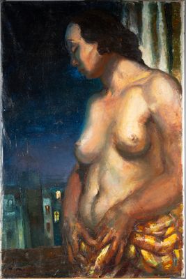 an image of a painting of a woman standing in front of a window