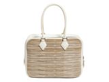 a white and beige handbag on a white background