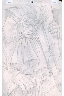 drawing of a man holding a knife and a knife in his hand