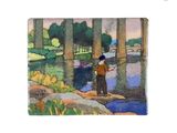 a picture of a painting of a man fishing