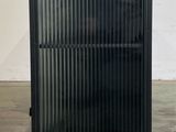 an image of a black metal cabinet with a glass door