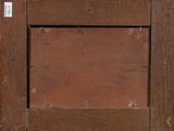a wooden door with a sign on the side of it