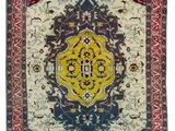 un tapis rouge et bleu à motifs de médaillons