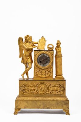 Pendule en bronze ciselé et doré, le cadran à chiffres romai… - Photo 1