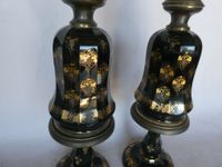 Paire de lampes à pétrole en verre doré à pans à décor de pa… (photo 5)
