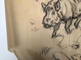 a drawing of a man and a pig on a piece of paper