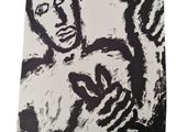 une image représentant un dessin en noir et blanc d'un homme tenant un chat