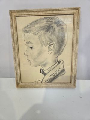 Portrait d'enfant de profil, fusain sur papier, signé en bas…