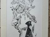 a picture of a drawing of a woman holding a clock