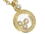 an image of a gold plated necklace with a circular pendant with diamonds