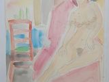 painting of a nude woman sitting on a chair in a room