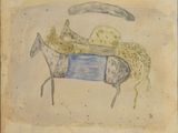 une image représentant un dessin d'un cheval avec une couverture sur le dos