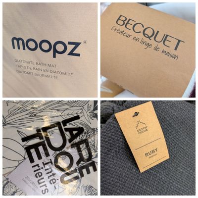 four pictures of a collage of different logos and packagings