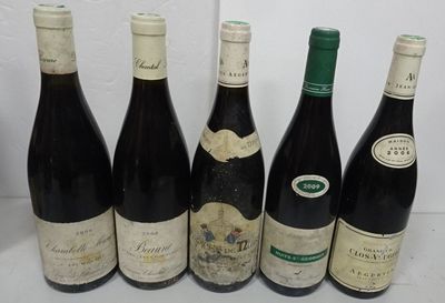 six bottles of wine are lined up in a row on a table