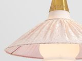 an image of a white and gold lamp hanging from a ceiling