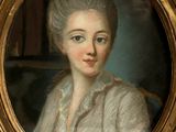 portrait of a woman in a white dress in a gold frame