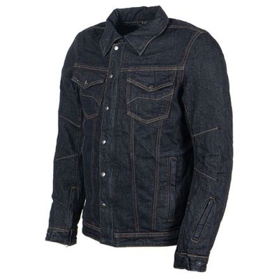 a close up of a denim jacket on a white background