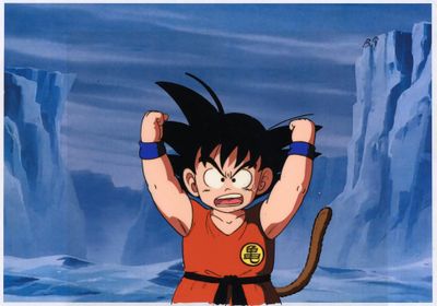 une image représentant un jeune Gohan, les bras levés