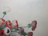 a painting of flowers in a vase on a table