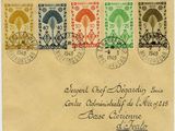 an old postcard with a picture of a bunch of stamps on it