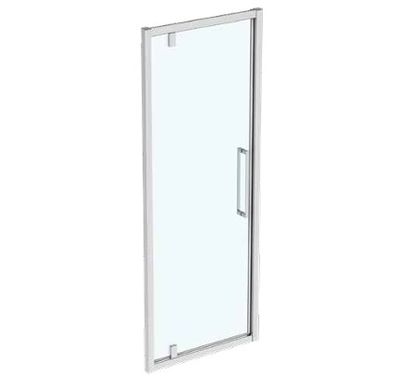 a close up of a glass shower door on a white background