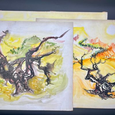 deux tableaux représentant des animaux, peints sur papier
